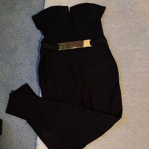 Material Girl Strapless Black Jumpsuit with Gold Accent Belt